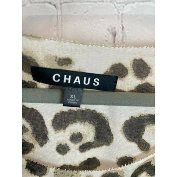 CHAUS animal leopard ruffles brown beige sleeveless top blouse XL NWT - Picture 6 of 9